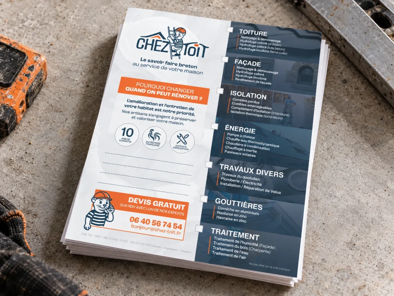 Flyer présentant les services de rénovation proposés par Chez Toit.