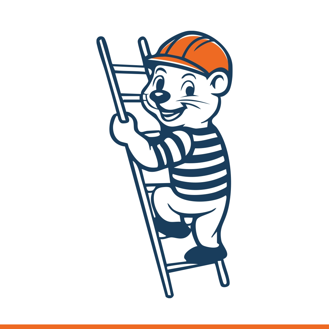 Mascotte d’hermine bretonne en tenue de chantier pour Chez Toit.
