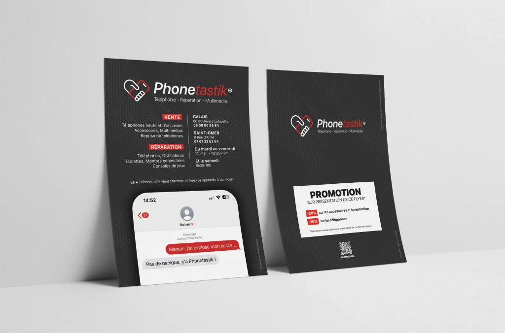 Flyers de la boutique de vente et réparation de téléphones Phonetastik