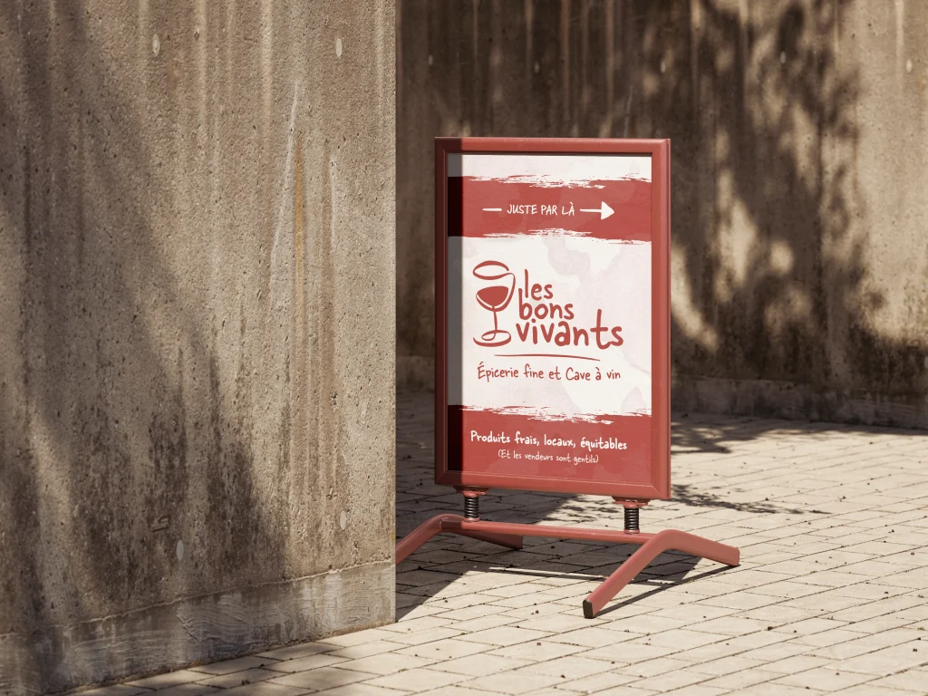 Design de panneau publicitaire pour une épicerie fine et cave à vin