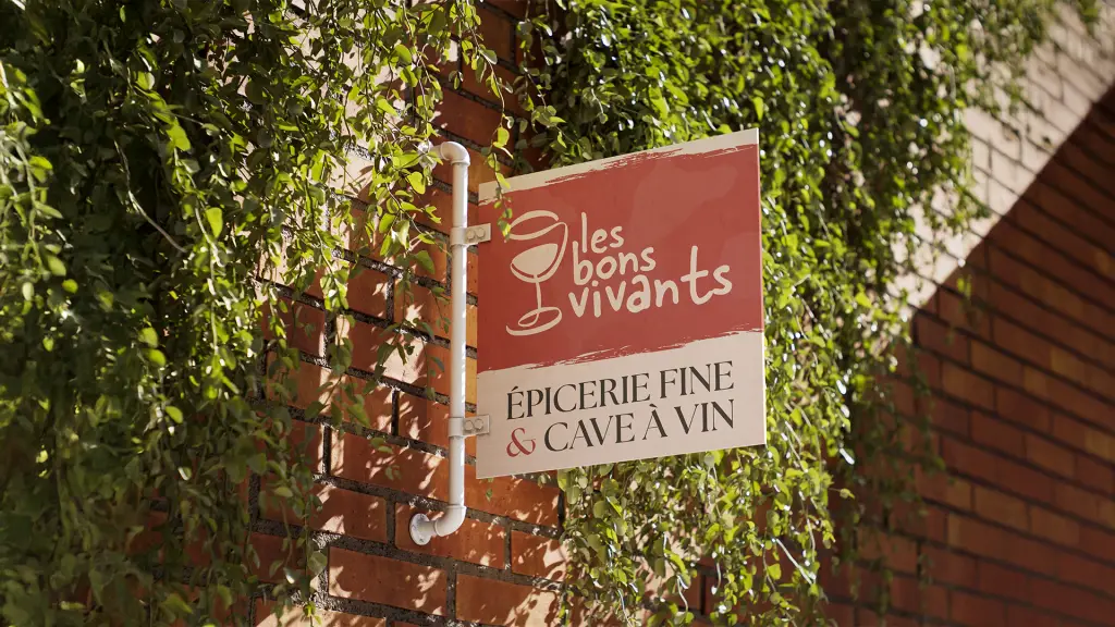 Signalétique, panneau d'une épicerie et cave à vin